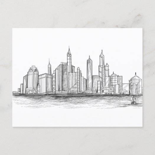 City Skyline Sketch Black And White