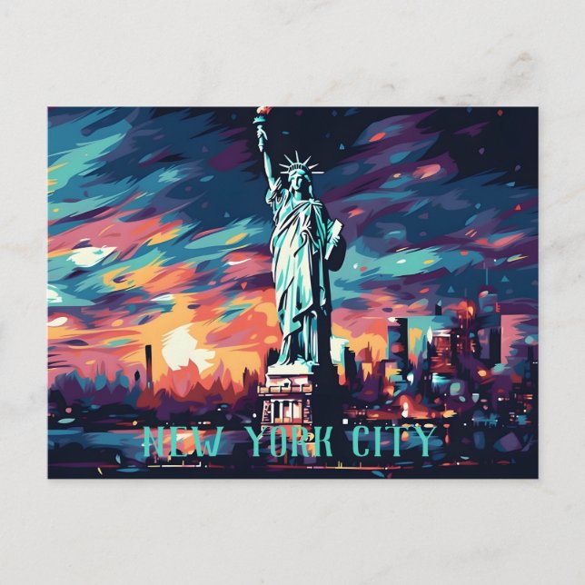 City Skyline Statue of Liberty New York Postcard  (Front)