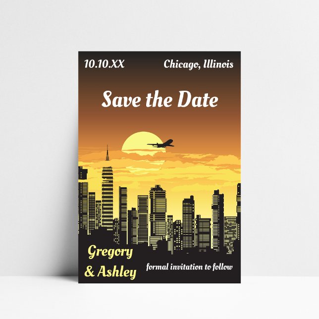 City Skyline Sunset Retro Wedding Save The Date (Creator Uploaded)