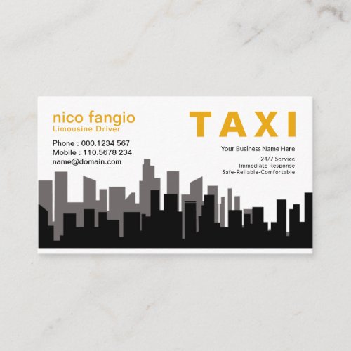 City Skyline Twilight Silhouette Taxi Service Business Card