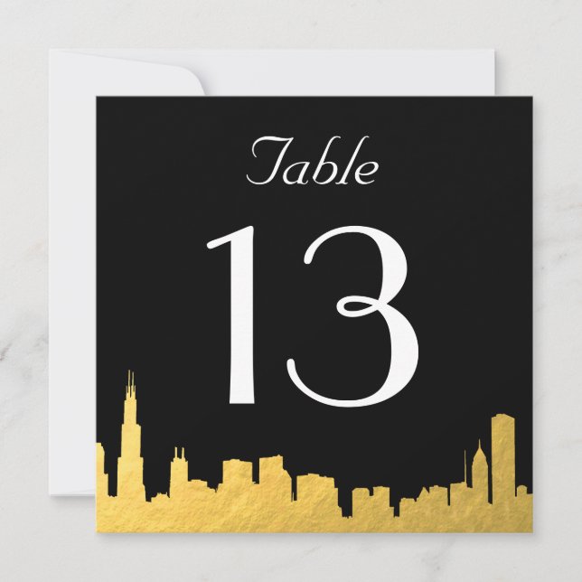 City Skyline Wedding Table Number Card (Front)