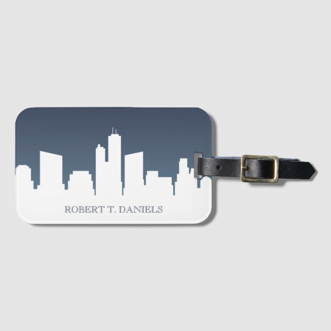 City Skyline | White & Navy Blue Luggage Tag (Front Horizontal)