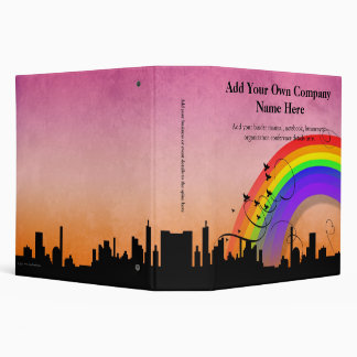 City Skyline with Rainbow and Birds Flying 3 Ring Binder