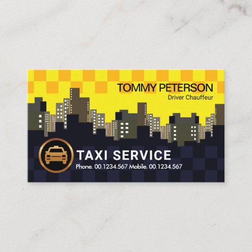 City Skyline Yellow Taxi Check Box Chauffeur Business Card