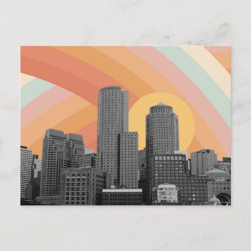City Skyscraper Rainbow Sky Postcard