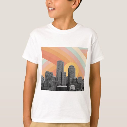 City Skyscraper Rainbow Sky T_Shirt