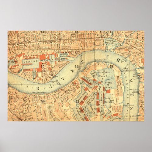 City Slickers _ Vintage Map London River Thames Poster