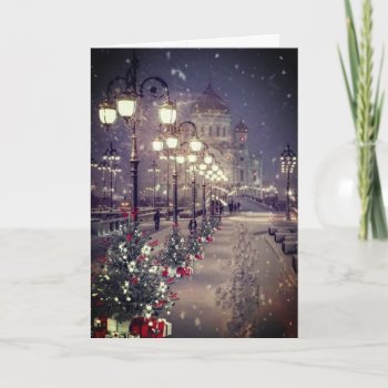 City  Snow  Lights  All Lite Up By Street Lights.. Thank You Card by SharCanMakeit at Zazzle