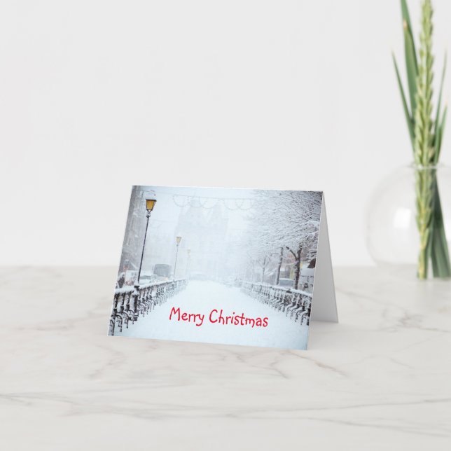 City Snow Merry Christmas Holiday Card (Front)