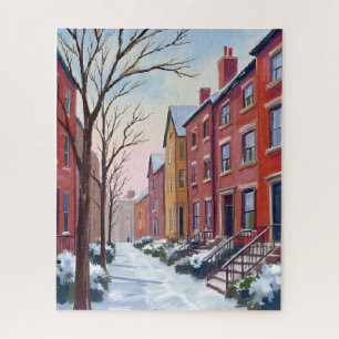 City Snowfall   Winter Watercolor Painting Jigsaw Puzzle