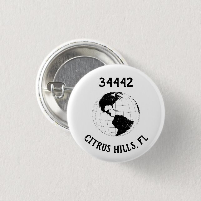 City State Zip Code Globe World Map   Button (Front & Back)