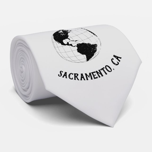 City State Zip Code Globe World Map Neck Tie (Rolled)