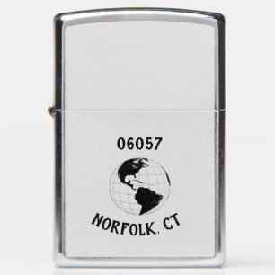 City State Zip Code Globe World Map Zippo Lighter