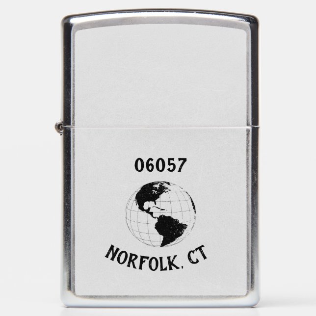 City State Zip Code Globe World Map Zippo Lighter (Front)