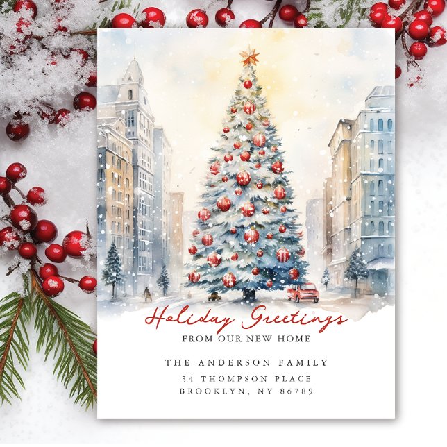 City Street Christmas New Address Announcement Postcard (Creator Uploaded)