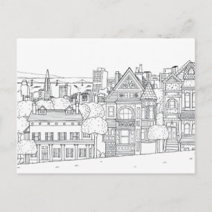 city street coloring postcard gift