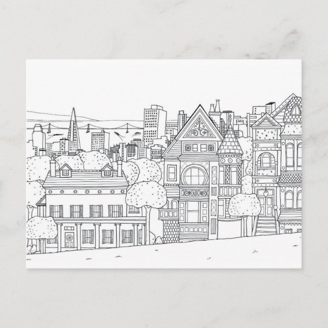 city street coloring postcard gift (Front)