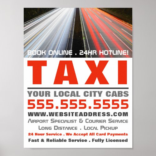 City Street Lights Taxi Cab Firm Advertising Poster