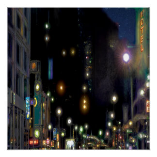 CITY STREET NIGHT SCENE POSTER