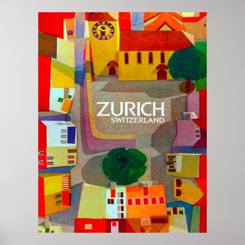 City streets of Zurich Switzerland Areal view Poster