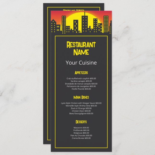 City Sunrise, Restaurant Slimline Menu (Front/Back)