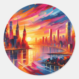 CITY SUNSET CLASSIC ROUND STICKER