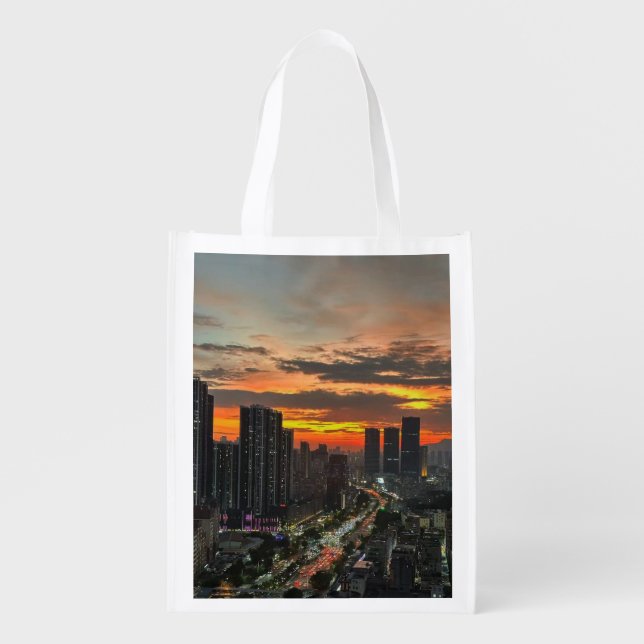 City Sunset Skyline Reusable Grocery Bag (Front)