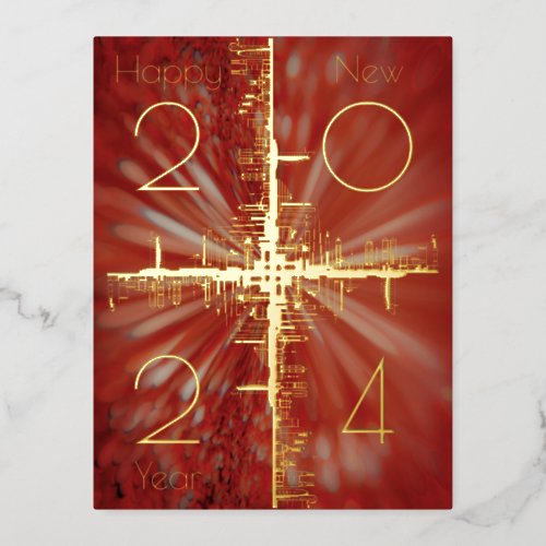 City symmetry _ gold _ happy new year 2024 foil holiday postcard