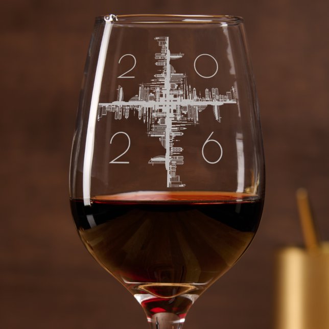 City symmetry - new year 2026 etched wine glass (Creator Uploaded)