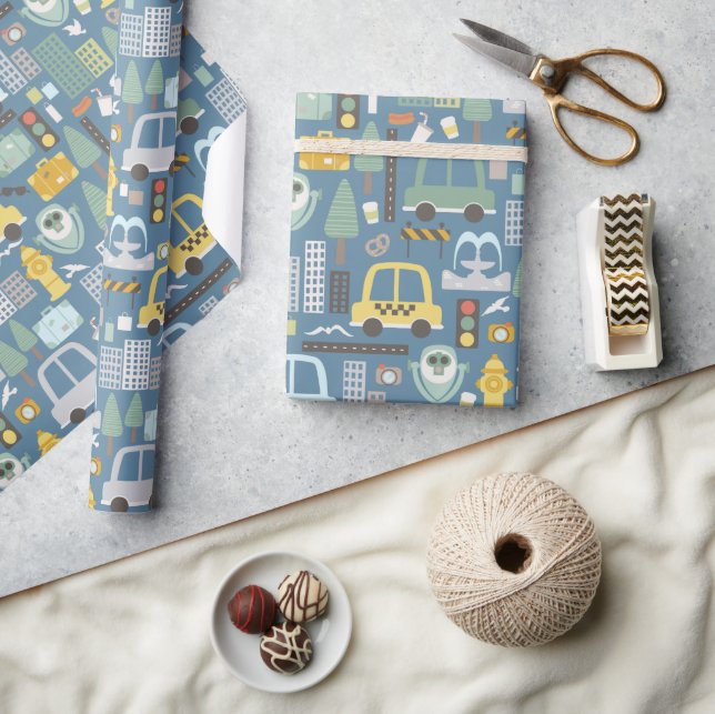 City Traffic Travel Transportation Kids Wrapping Paper (Crafts)