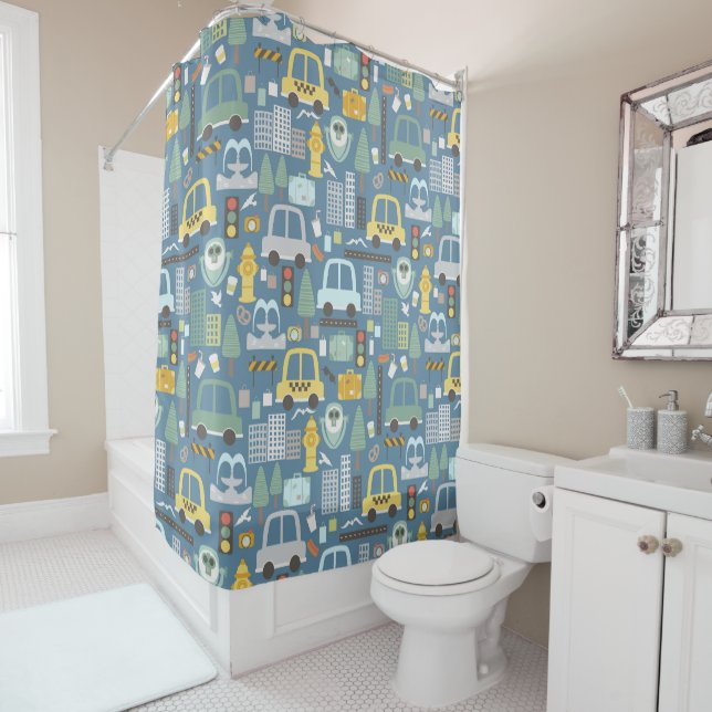 City Transportation Kids Cars Traveling Shower Curtain (In Situ)