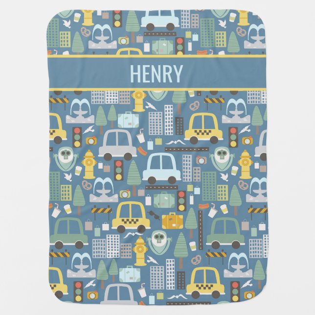 City Transportation Kids Personalized Baby Blanket (Front)