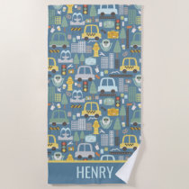 City Transportation Kids Personalized Beach Towel