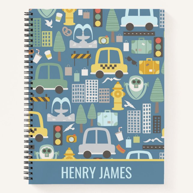 City Transportation Kids Personalized Notebook (Front)