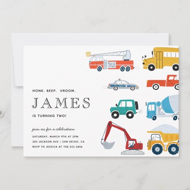 City Transportation Truck Second Birthday Party  Invitation (Front)