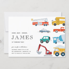 City Transportation Truck Second Birthday Party Invitation