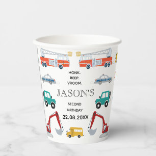 City Transportation Truck Second Birthday Party  Paper Cups
