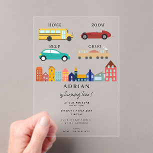 City Transportation Vehicles Truck Second Birthday Acrylic Invitations