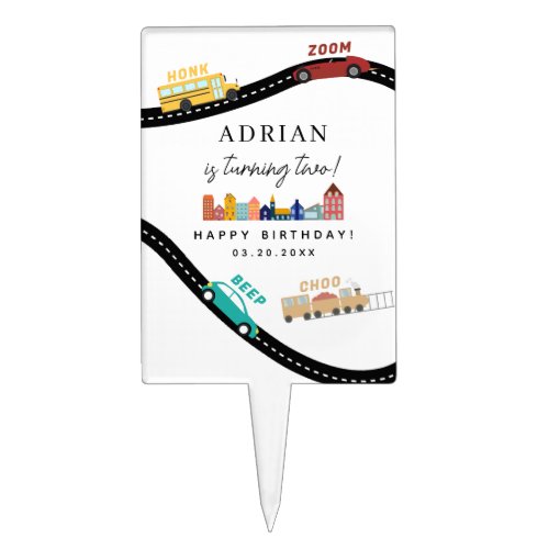 City Transportation Vehicles Truck Second Birthday Cake Topper