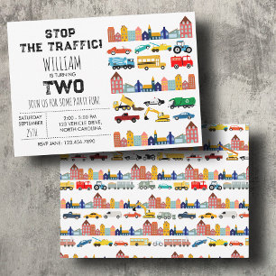 City Transportation Vehicles Truck Second Birthday Invitation