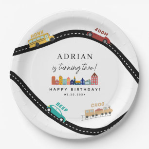 City Transportation Vehicles Truck Second Birthday Paper Plates