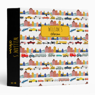 City Transportation Vehicles Trucks Cars Kids 3 Ring Binder