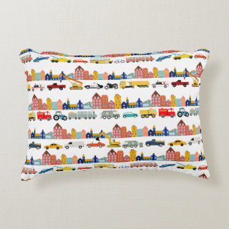 City Transportation Vehicles Trucks Cars Kids Accent Pillow