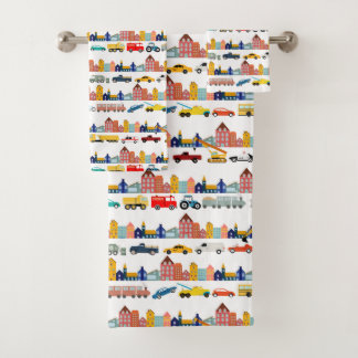 City Transportation Vehicles Trucks Cars Kids Bath Towel Set