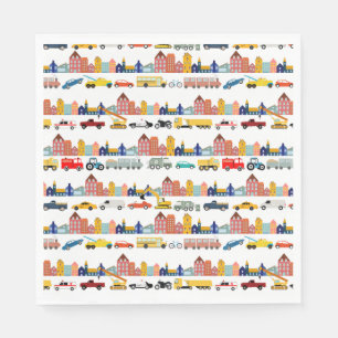 City Transportation Vehicles Trucks Cars Kids Napkins
