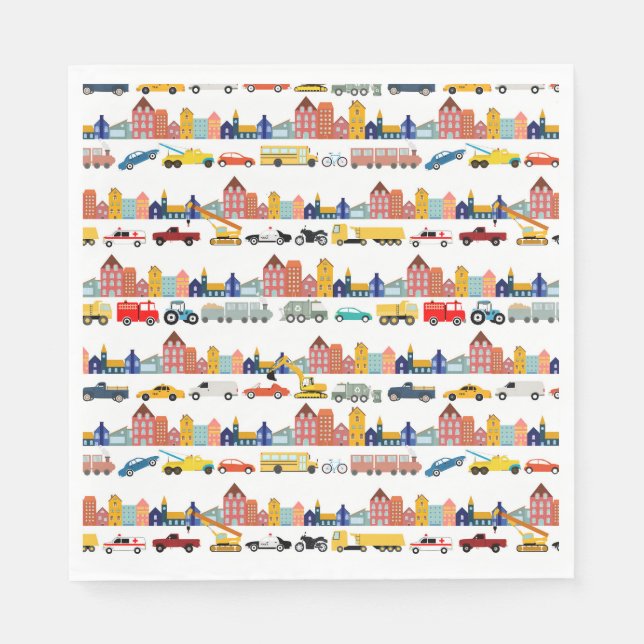 City Transportation Vehicles Trucks Cars Kids Napkins (Front)