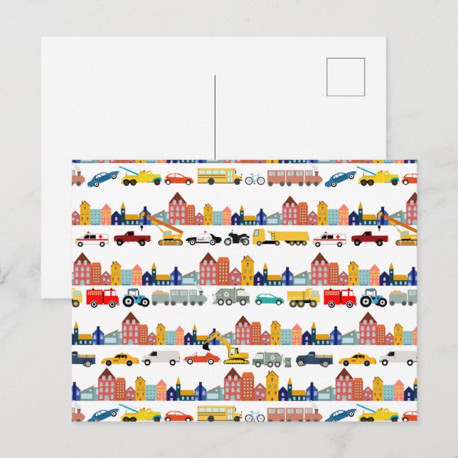 City Transportation Vehicles Trucks Cars Kids Postcard (Front/Back)