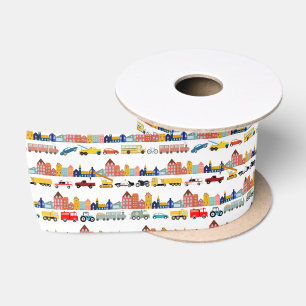 City Transportation Vehicles Trucks Cars Kids Satin Ribbon