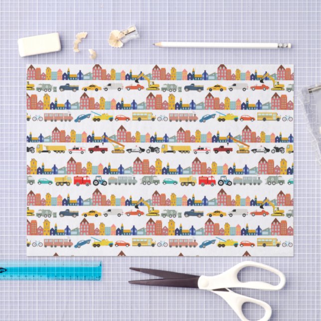 City Transportation Vehicles Trucks Cars Kids Tissue Paper (Craft)
