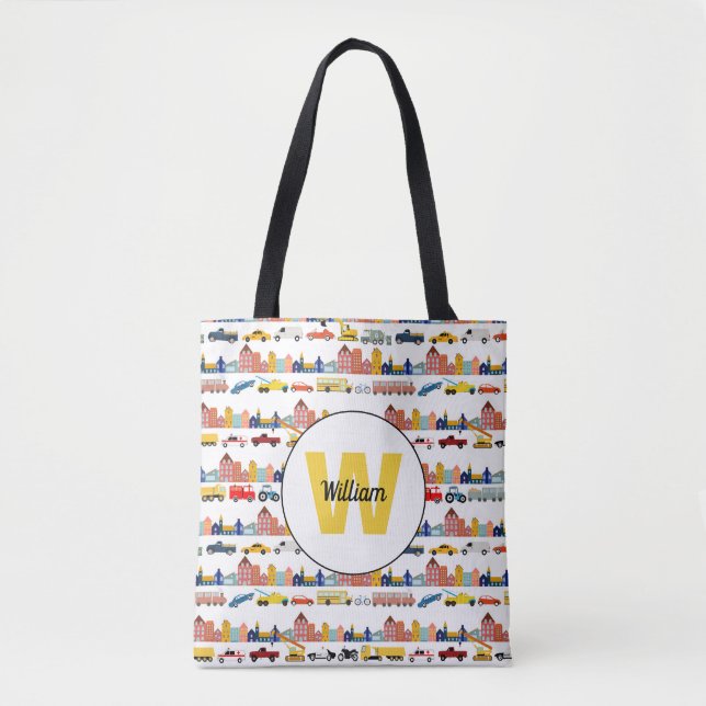 City Transportation Vehicles Trucks Cars Kids Tote Bag (Front)